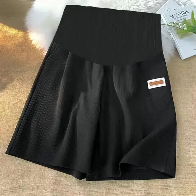 2024 Summer Pregnant Woman Ice Silk Shorts Knee-length Plus Size Maternity Belly Pants Wide Legs Casual Sports Pregnancy Trouser