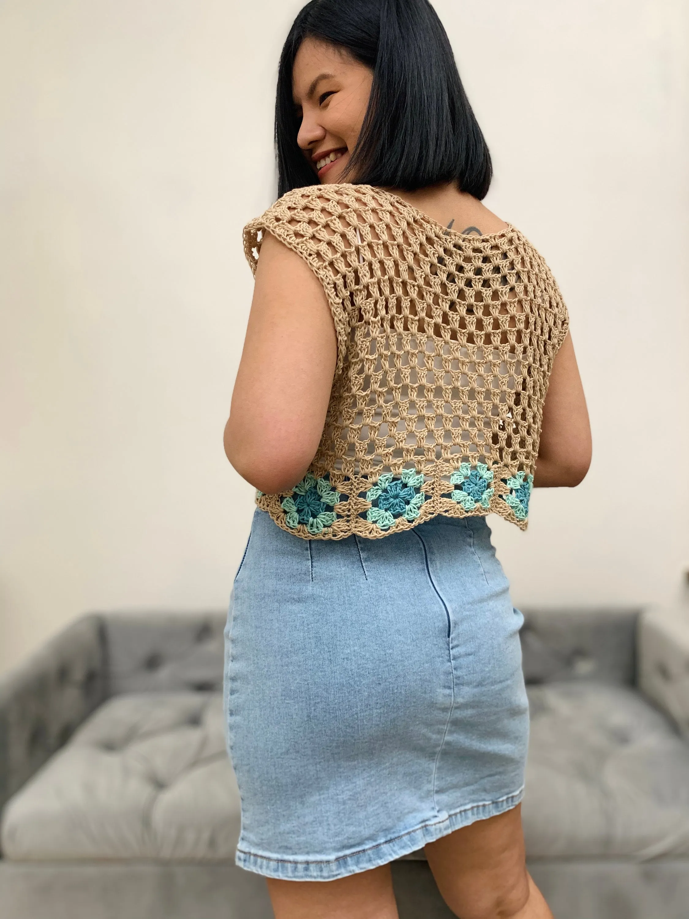Boho crop top crochet pattern, optional boho style fringe PDF Printable pattern and Video Turotial