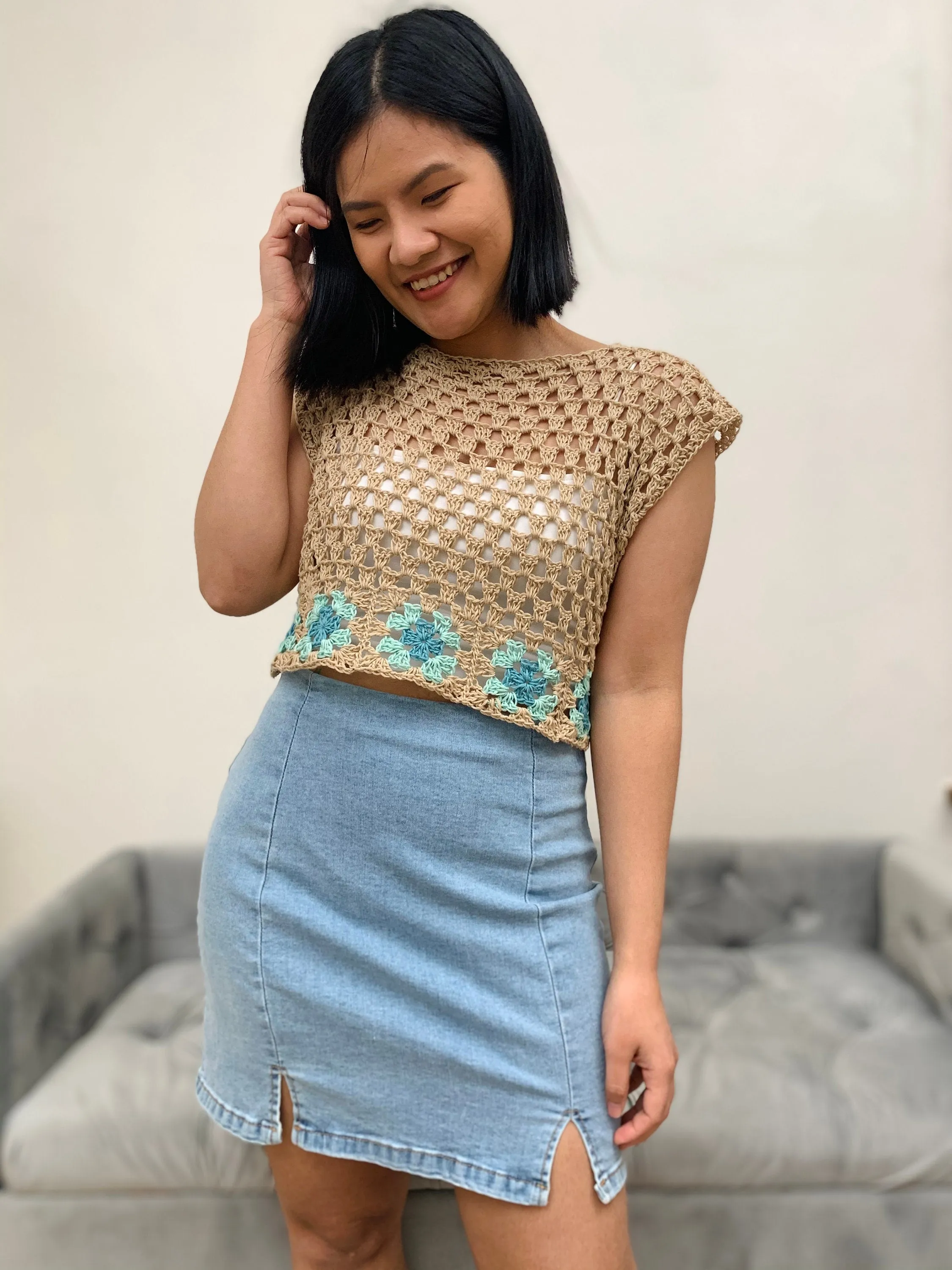 Boho crop top crochet pattern, optional boho style fringe PDF Printable pattern and Video Turotial