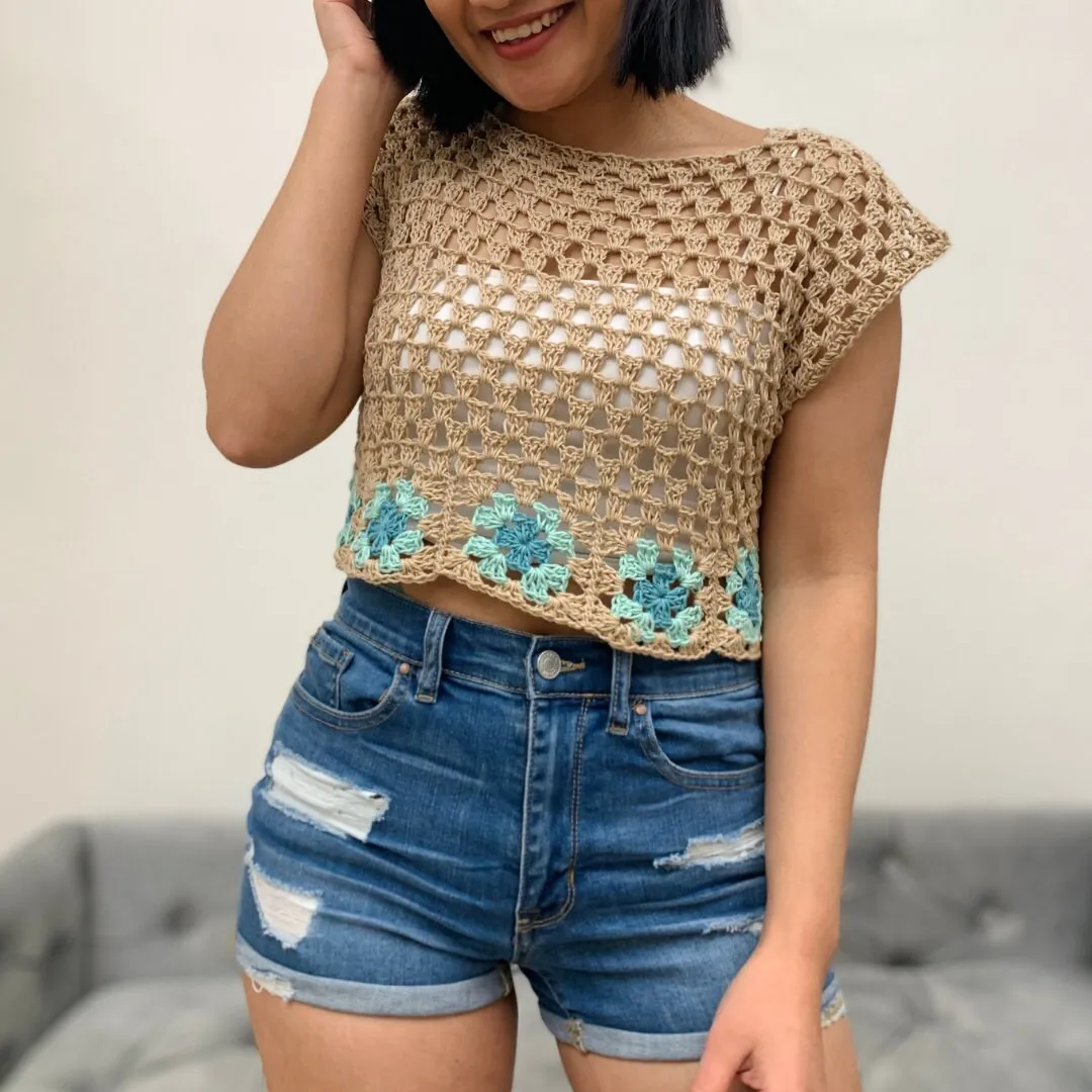 Boho crop top crochet pattern, optional boho style fringe PDF Printable pattern and Video Turotial