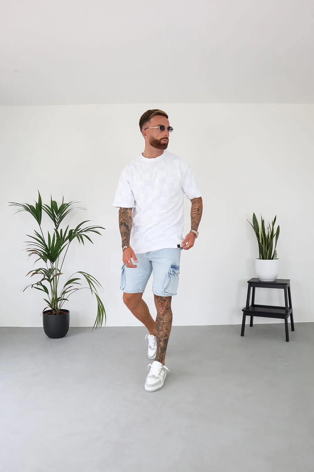 Cargo Utility Denim Shorts - Light Blue