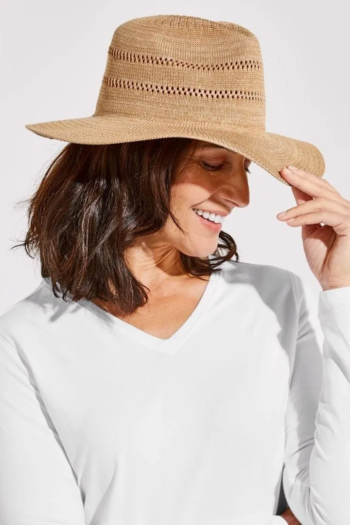 Coolibar Nikki Crochet Fedora UPF 50  - Tan