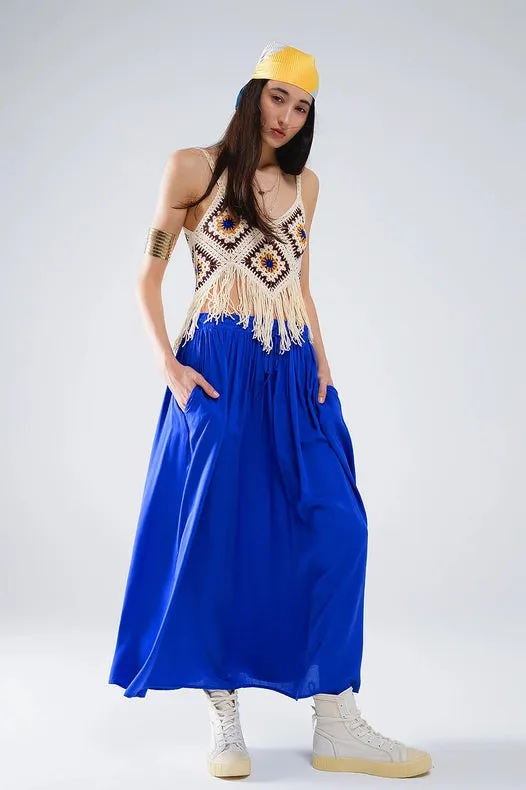 Crochet Top with Fringe Ends in Cream