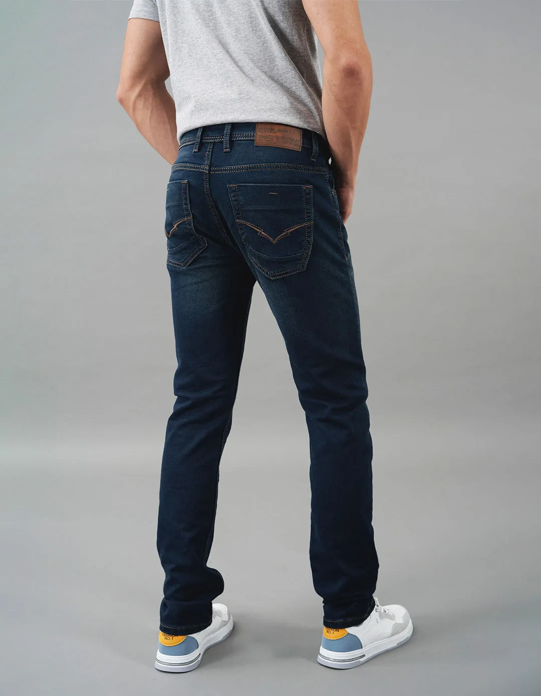 Dk Blue 5 Pocket Mid-Rise Slim Straight Fit Jeans
