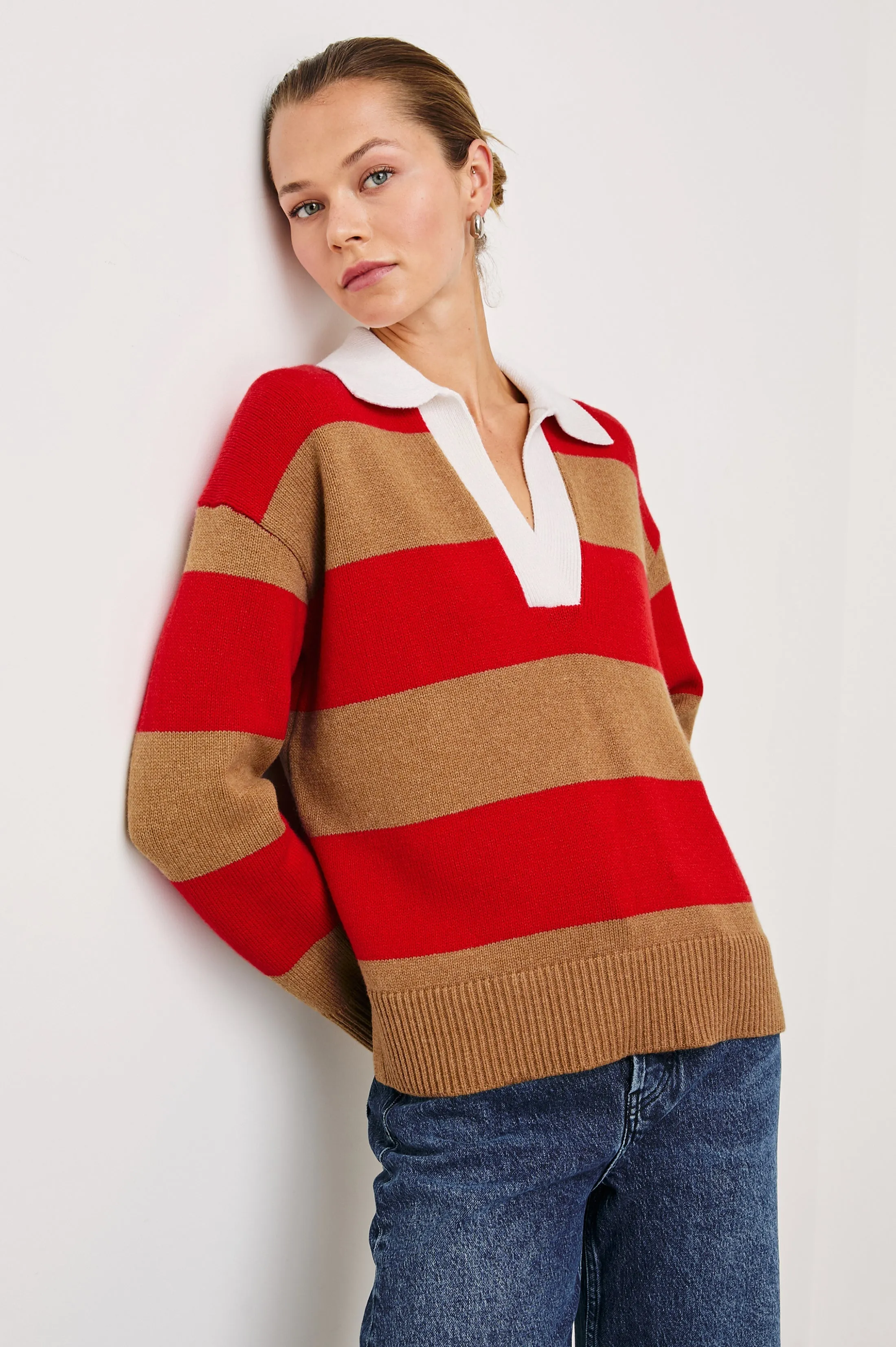 HARRIS SWEATER - CHERRY CAMEL STRIPE