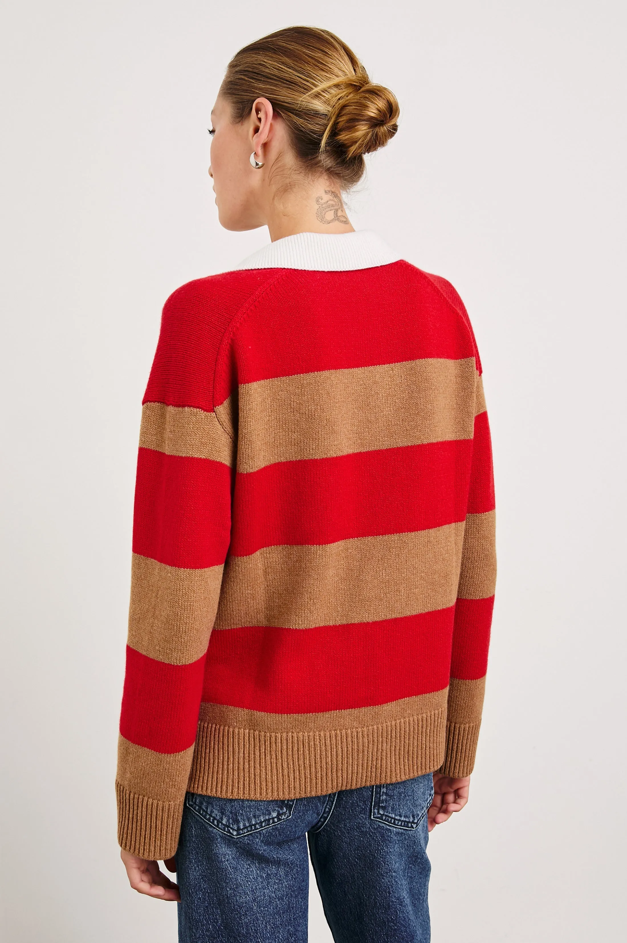 HARRIS SWEATER - CHERRY CAMEL STRIPE