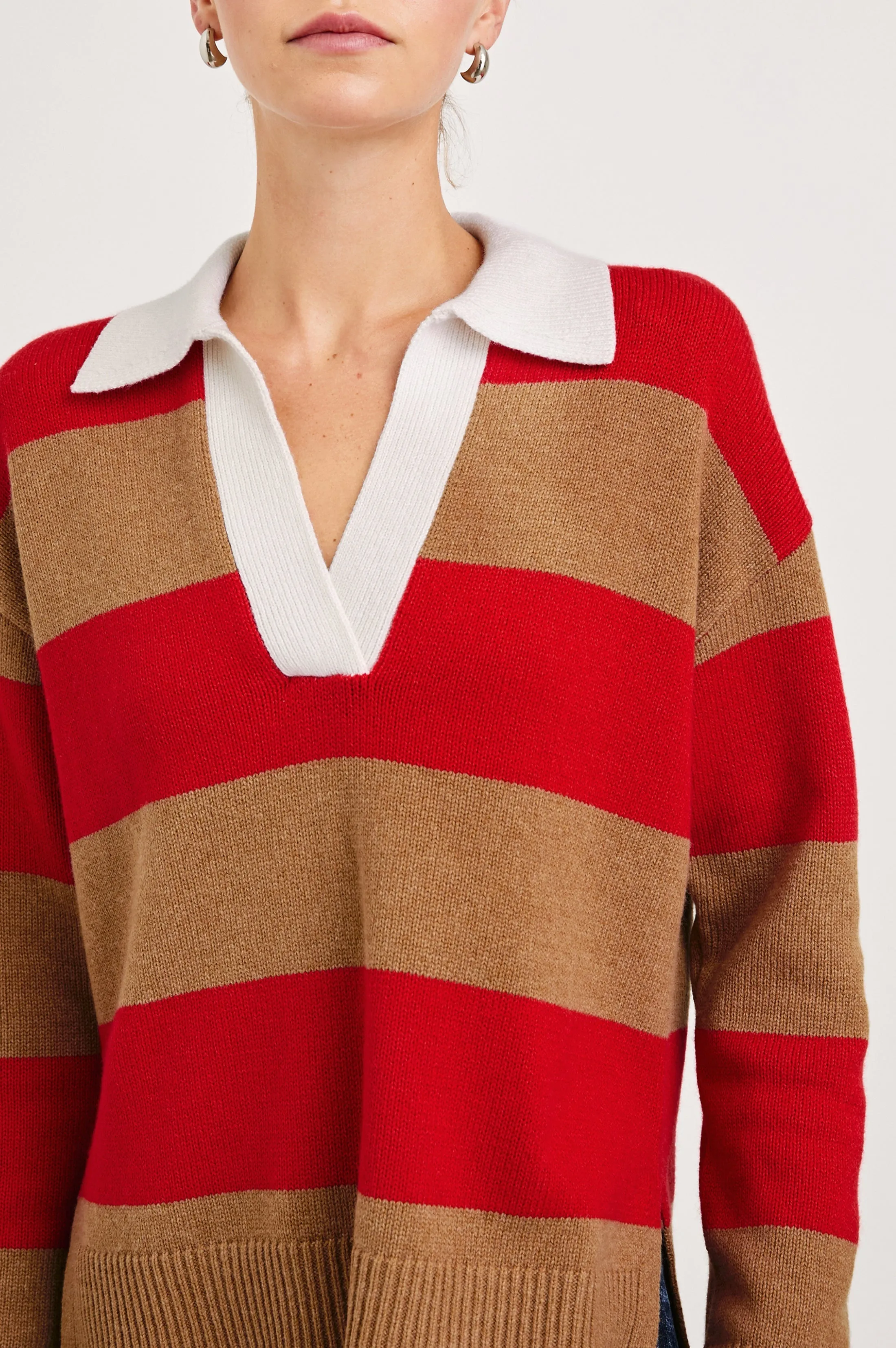 HARRIS SWEATER - CHERRY CAMEL STRIPE