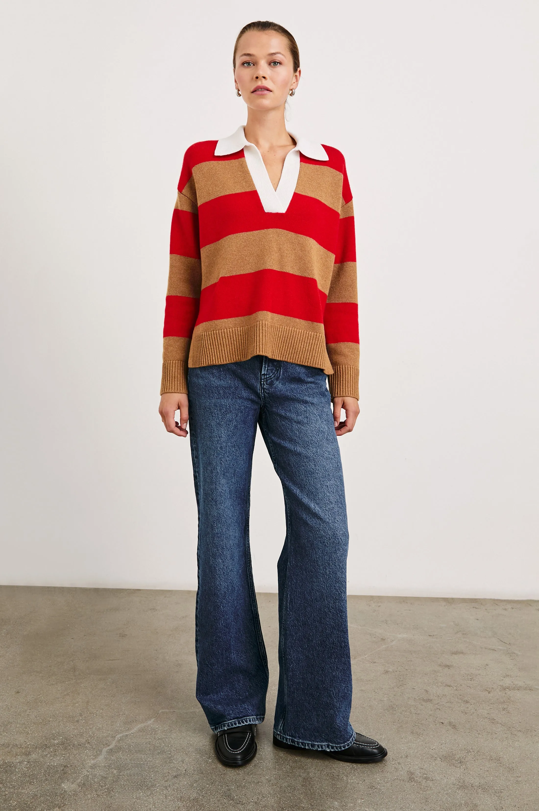 HARRIS SWEATER - CHERRY CAMEL STRIPE