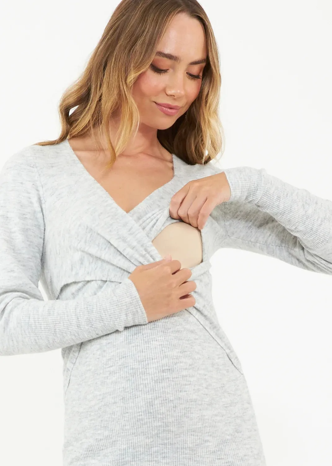 Heidi Nursing Knit Dress: Snow Marle