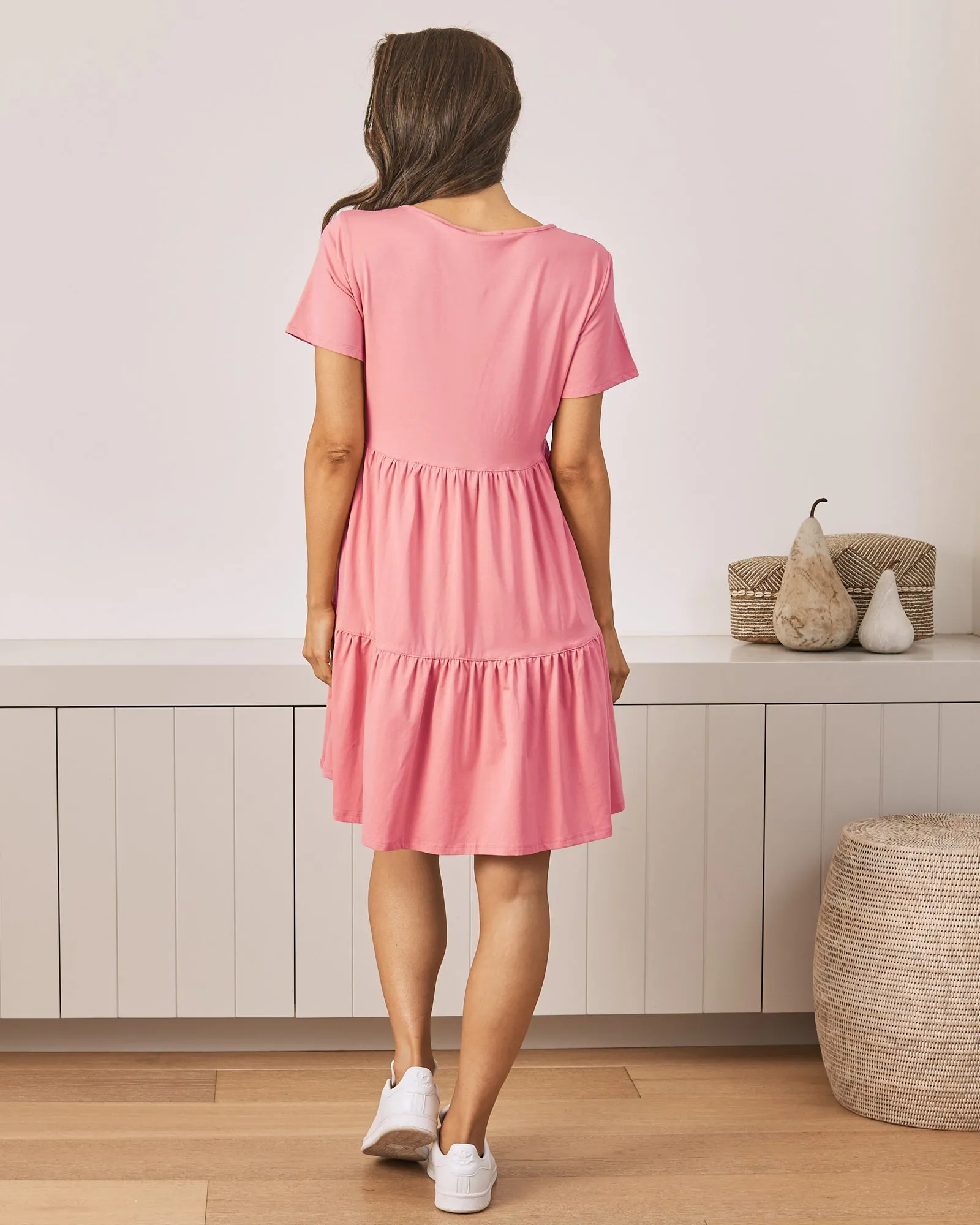 Lana Maternity Tiered Dress in Pink