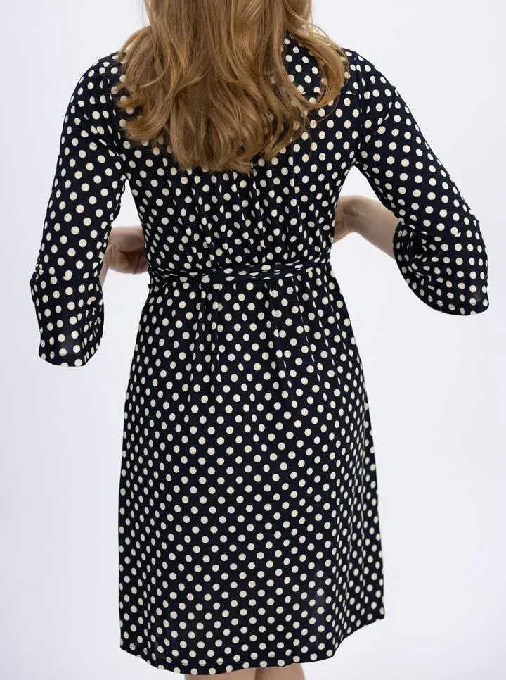 Maternity and Nursing Polka Dot Wrap Dress - 3/4 Sleeve