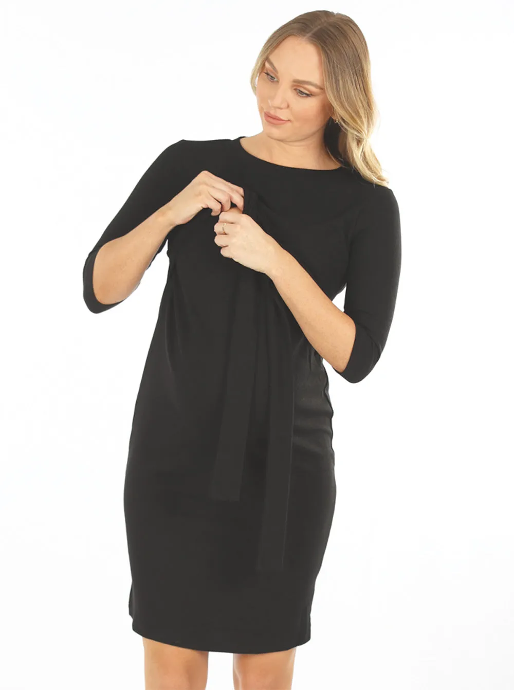Maternity and Nursing Tie Knot Dress - Black