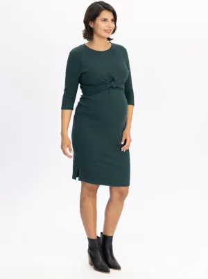 Maternity and Nursing Tie Knot Dress - Forest Green
