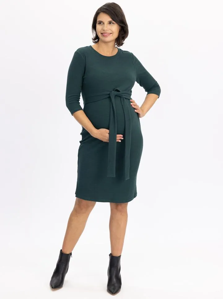 Maternity and Nursing Tie Knot Dress - Forest Green