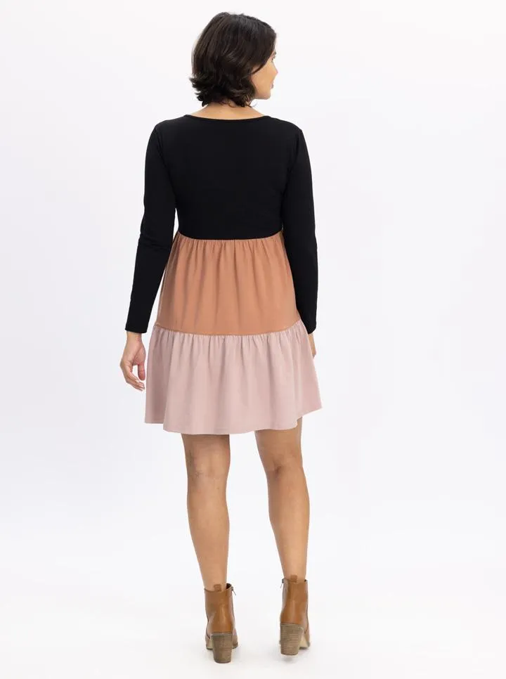 Maternity Tiered Dress Long Sleeve in Multi Color