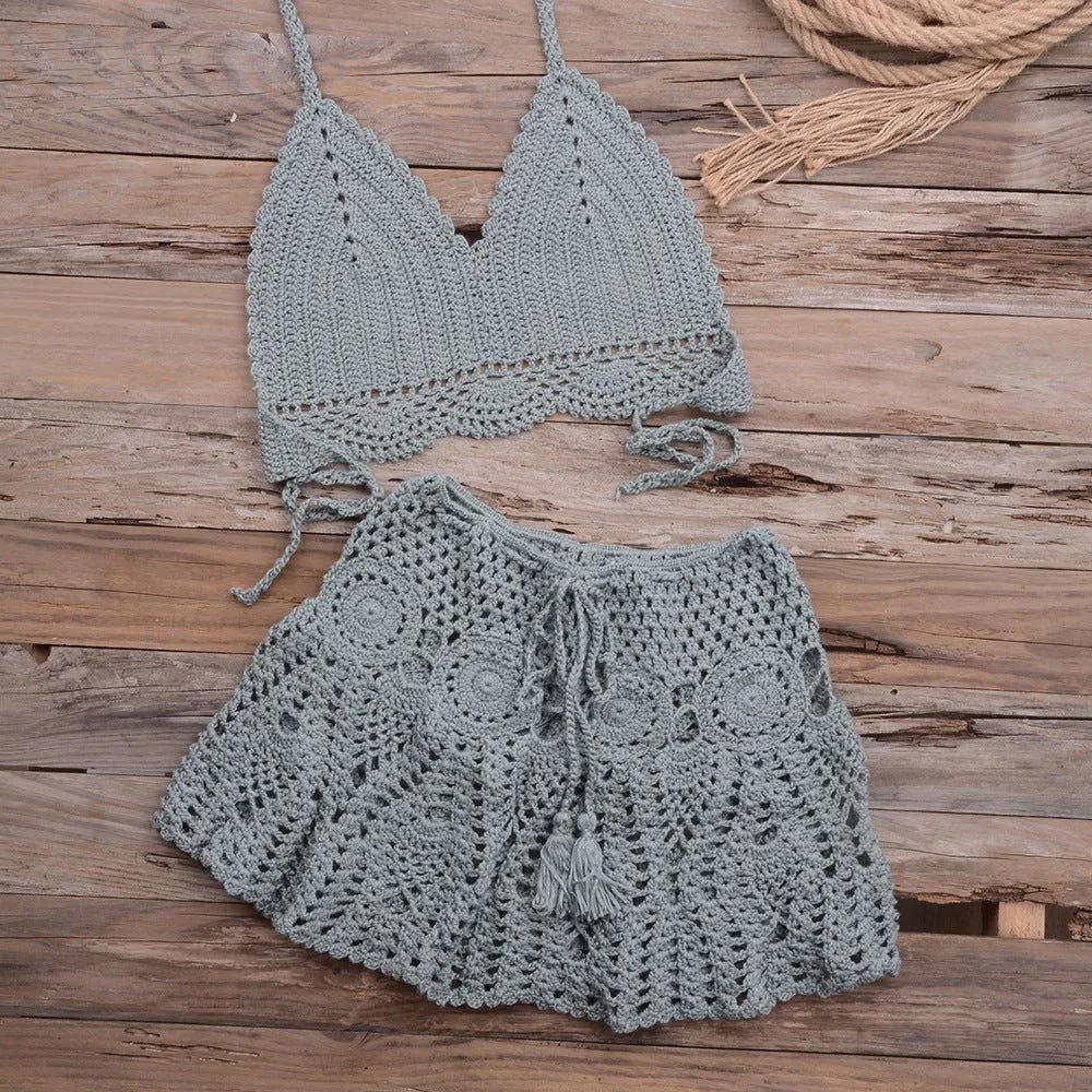 Modern Hand Woven Beach Vacation Banded Bikini Split Swimsuit
