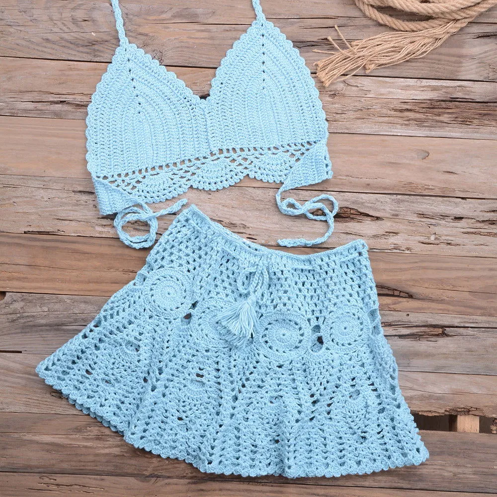 Modern Hand Woven Beach Vacation Banded Bikini Split Swimsuit