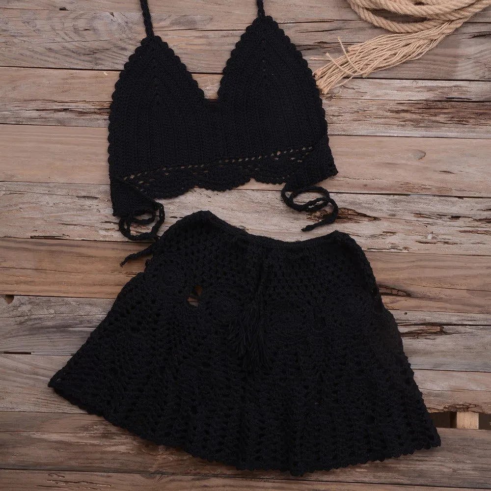 Modern Hand Woven Beach Vacation Banded Bikini Split Swimsuit