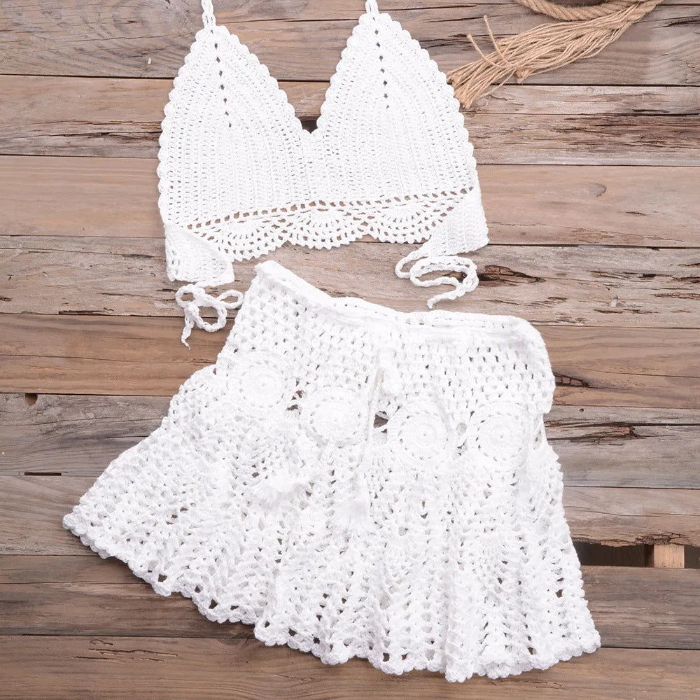 Modern Hand Woven Beach Vacation Banded Bikini Split Swimsuit