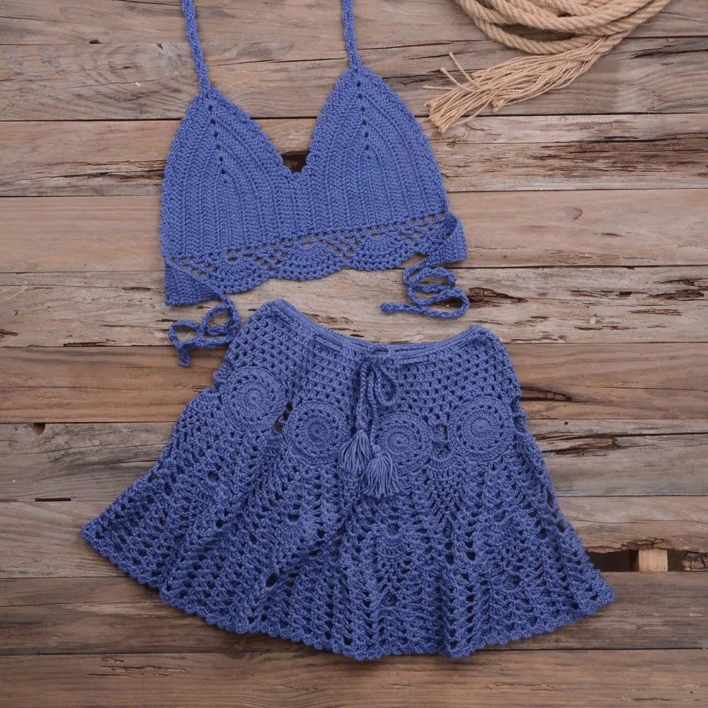 Modern Hand Woven Beach Vacation Banded Bikini Split Swimsuit
