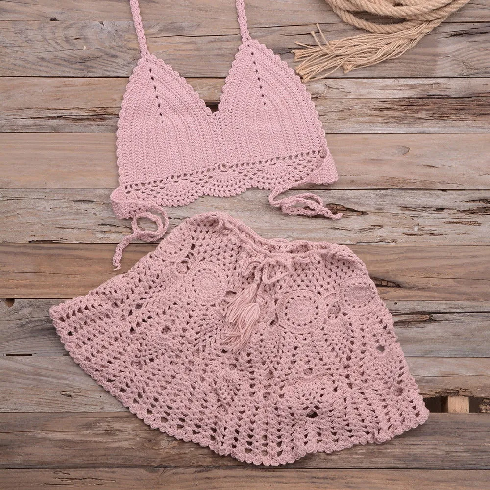 Modern Hand Woven Beach Vacation Banded Bikini Split Swimsuit