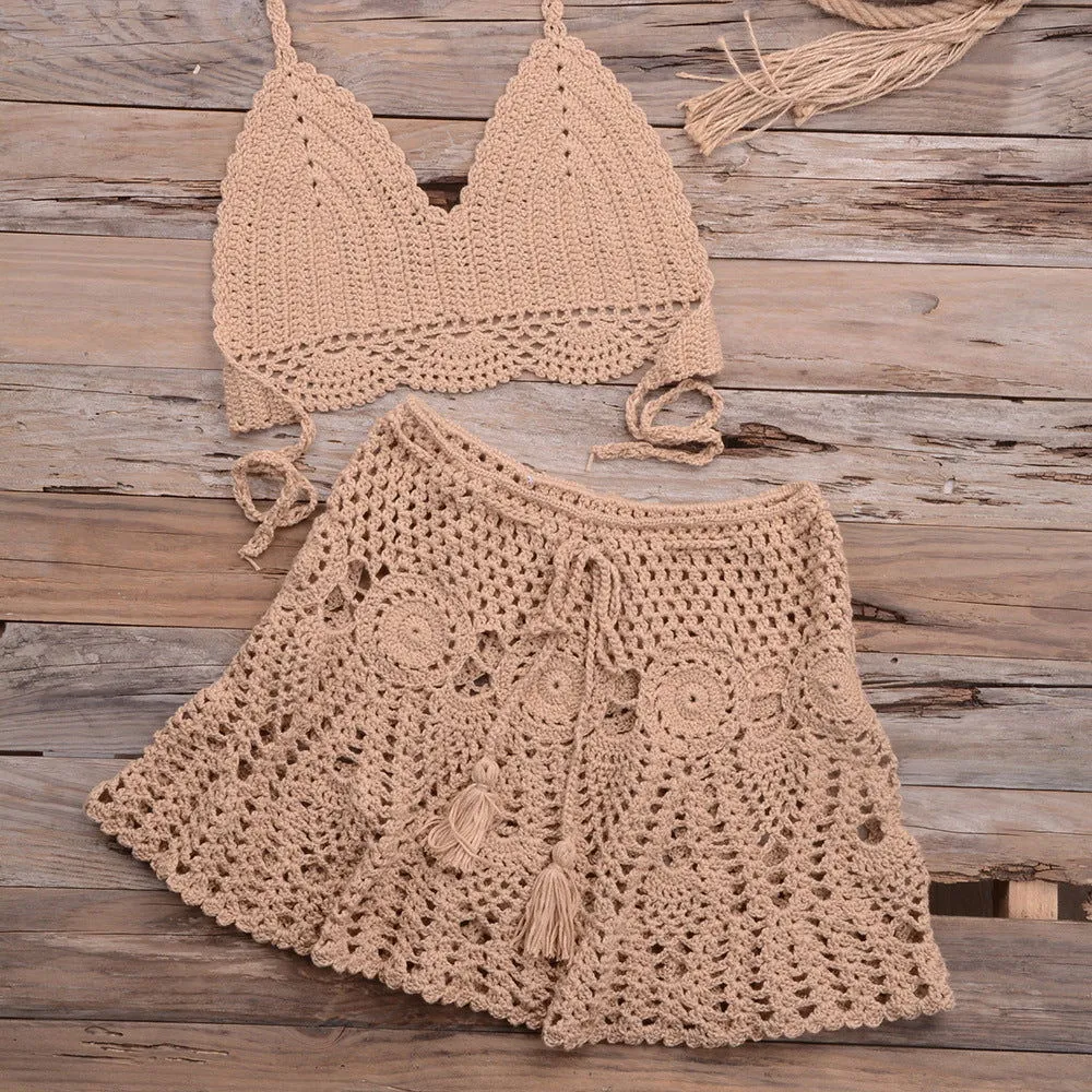 Modern Hand Woven Beach Vacation Banded Bikini Split Swimsuit