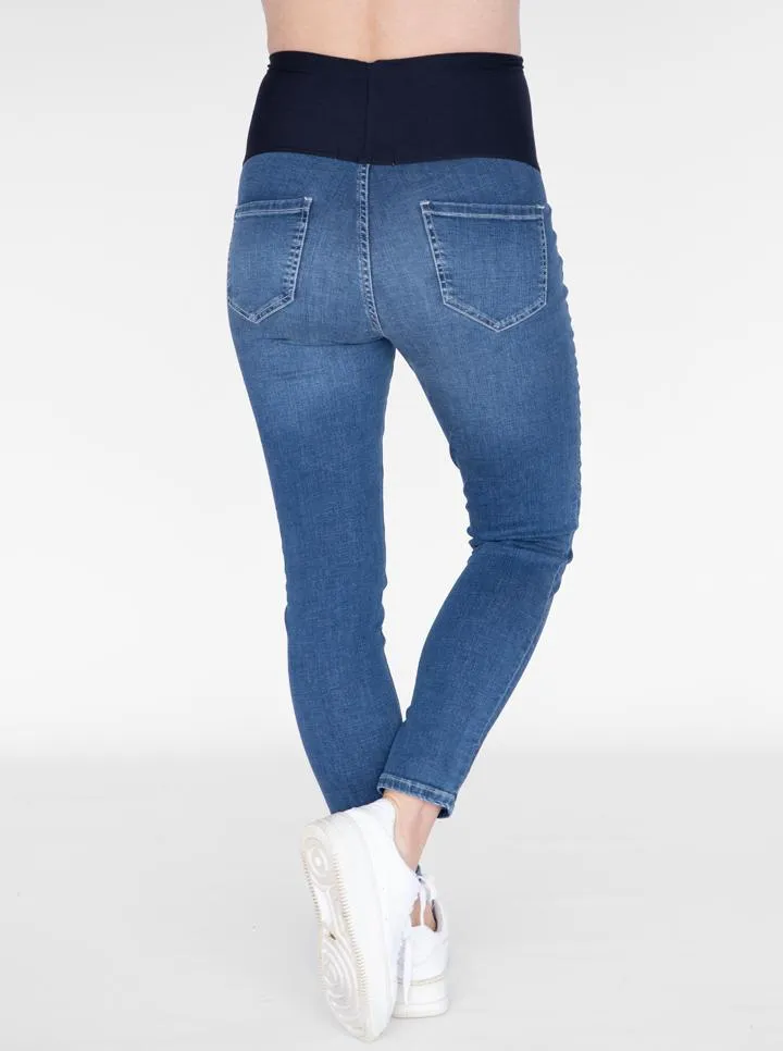 Over the Bump Skinny Fit Maternity Denim Jeans in Mid Blue #F-10