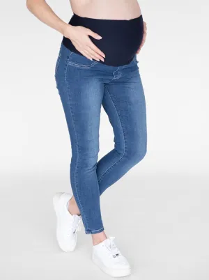Over the Bump Skinny Fit Maternity Denim Jeans in Mid Blue #F-10