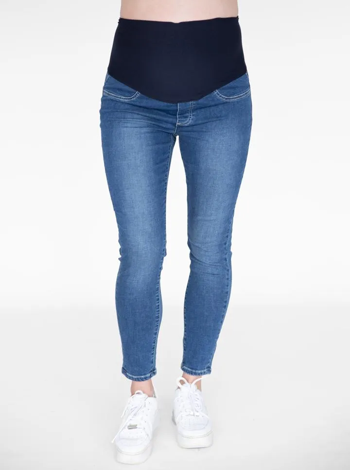 Over the Bump Skinny Fit Maternity Denim Jeans in Mid Blue #F-10