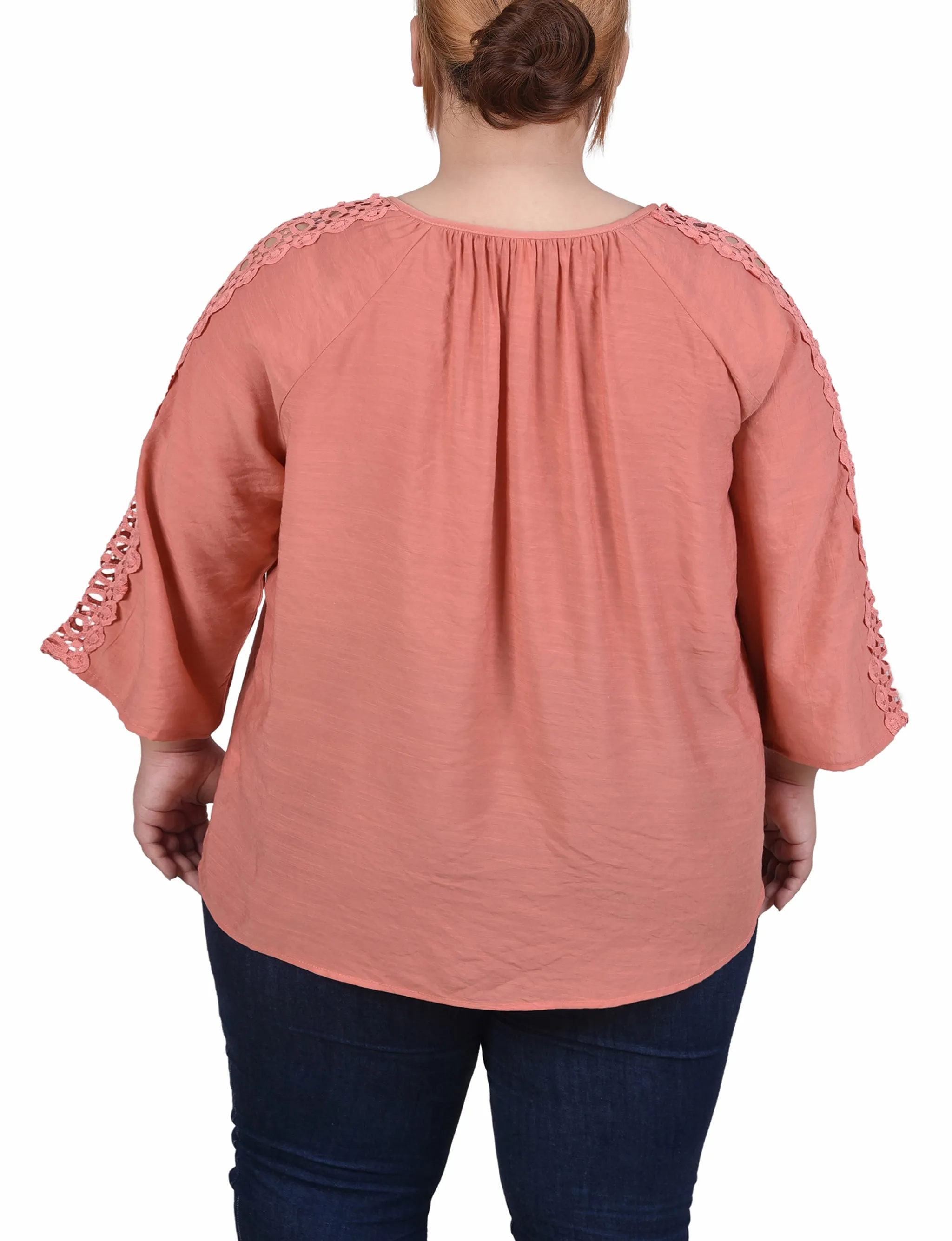 Plus Size 3/4 Sleeve Crochet Detail Blouse