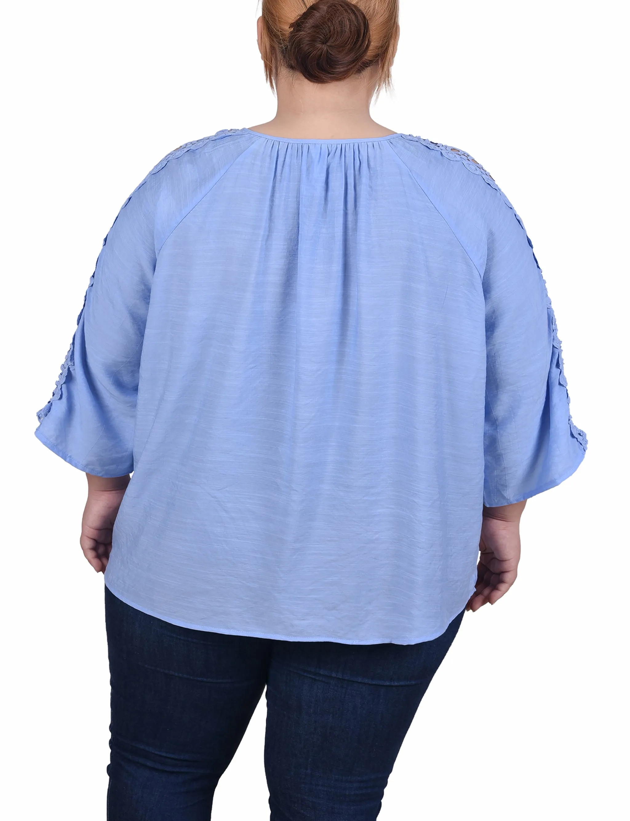 Plus Size 3/4 Sleeve Crochet Detail Blouse