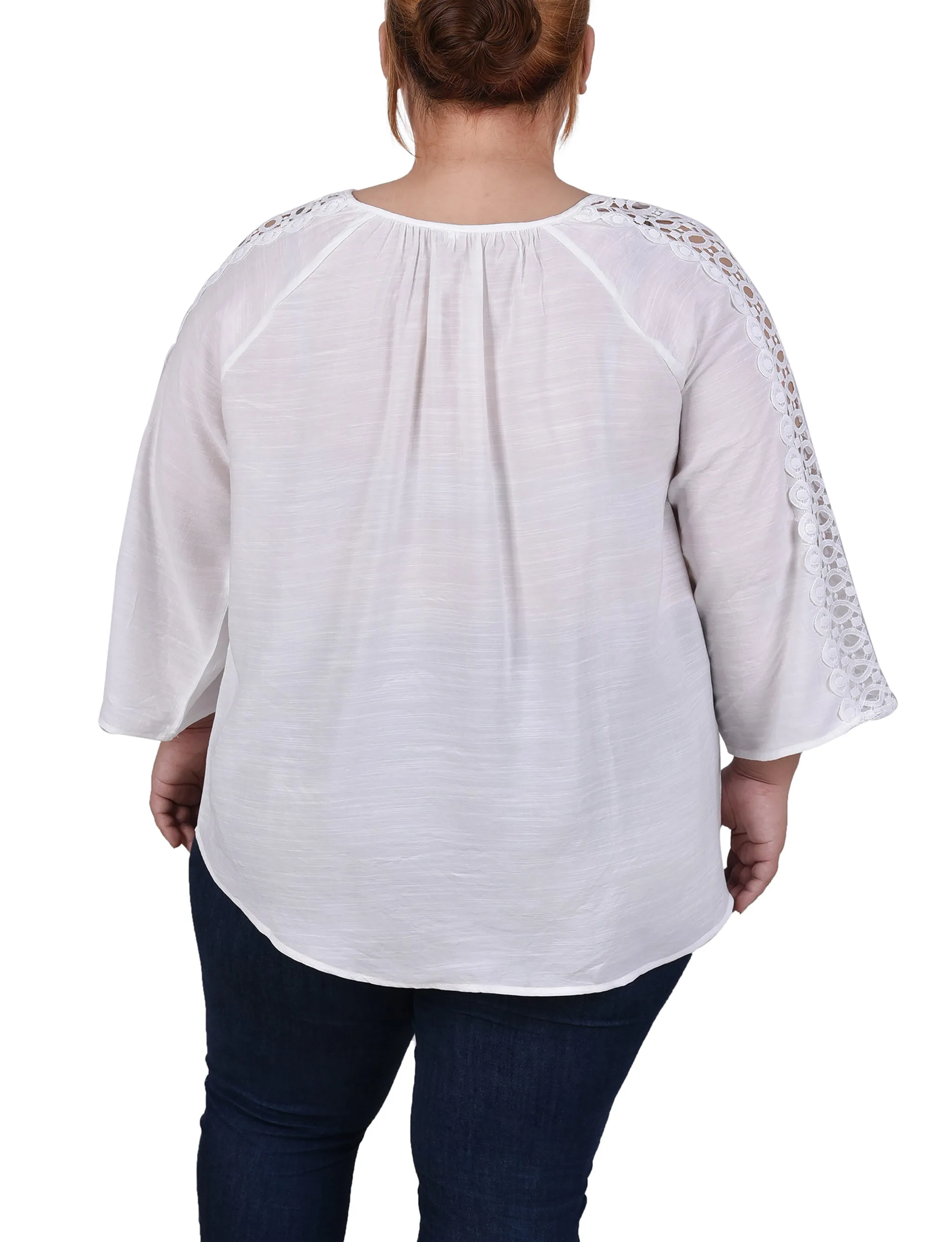Plus Size 3/4 Sleeve Crochet Detail Blouse