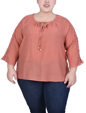 Plus Size 3/4 Sleeve Crochet Detail Blouse