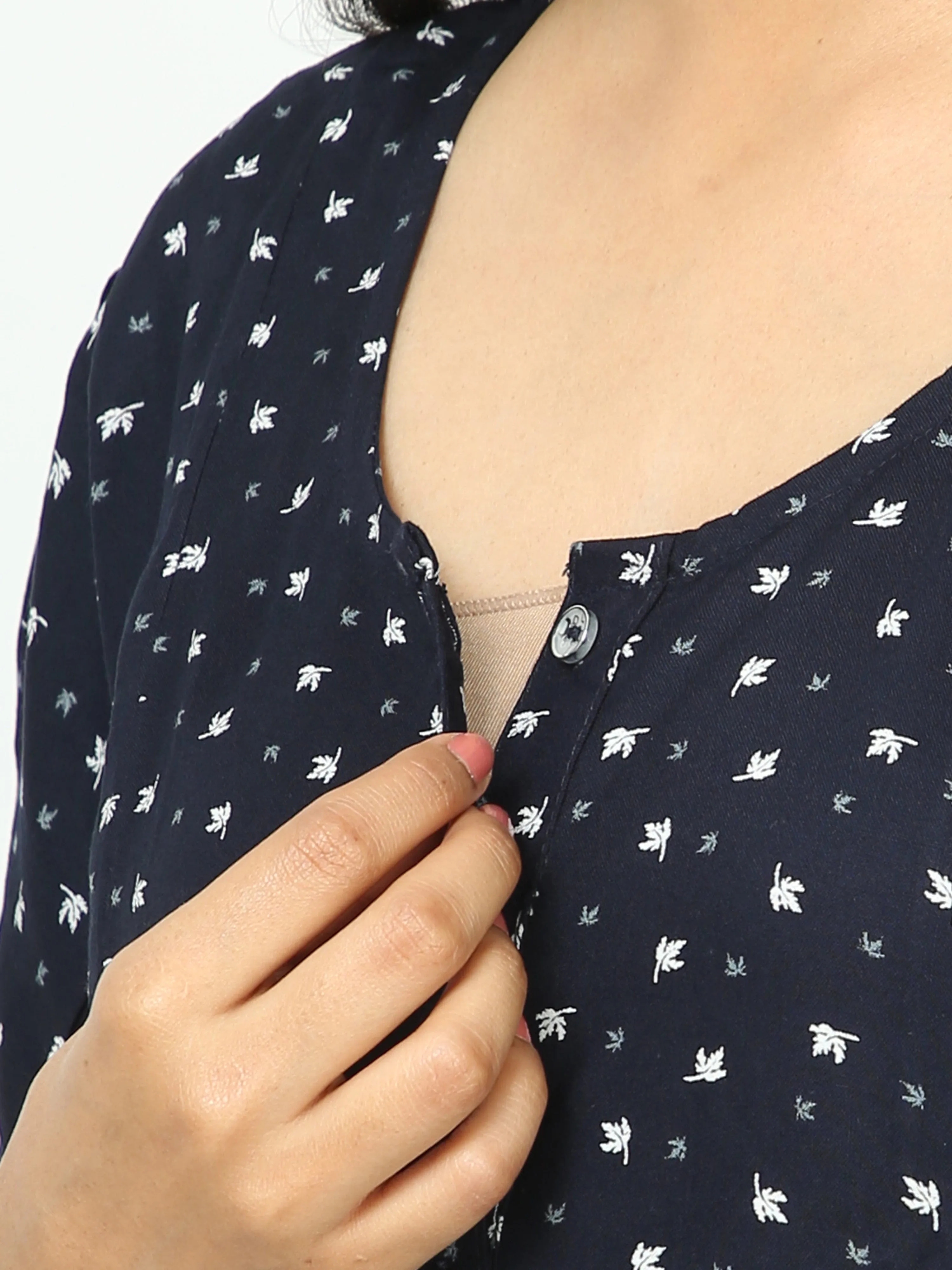 Rayon Maternity Feeding Dress Navy Blue