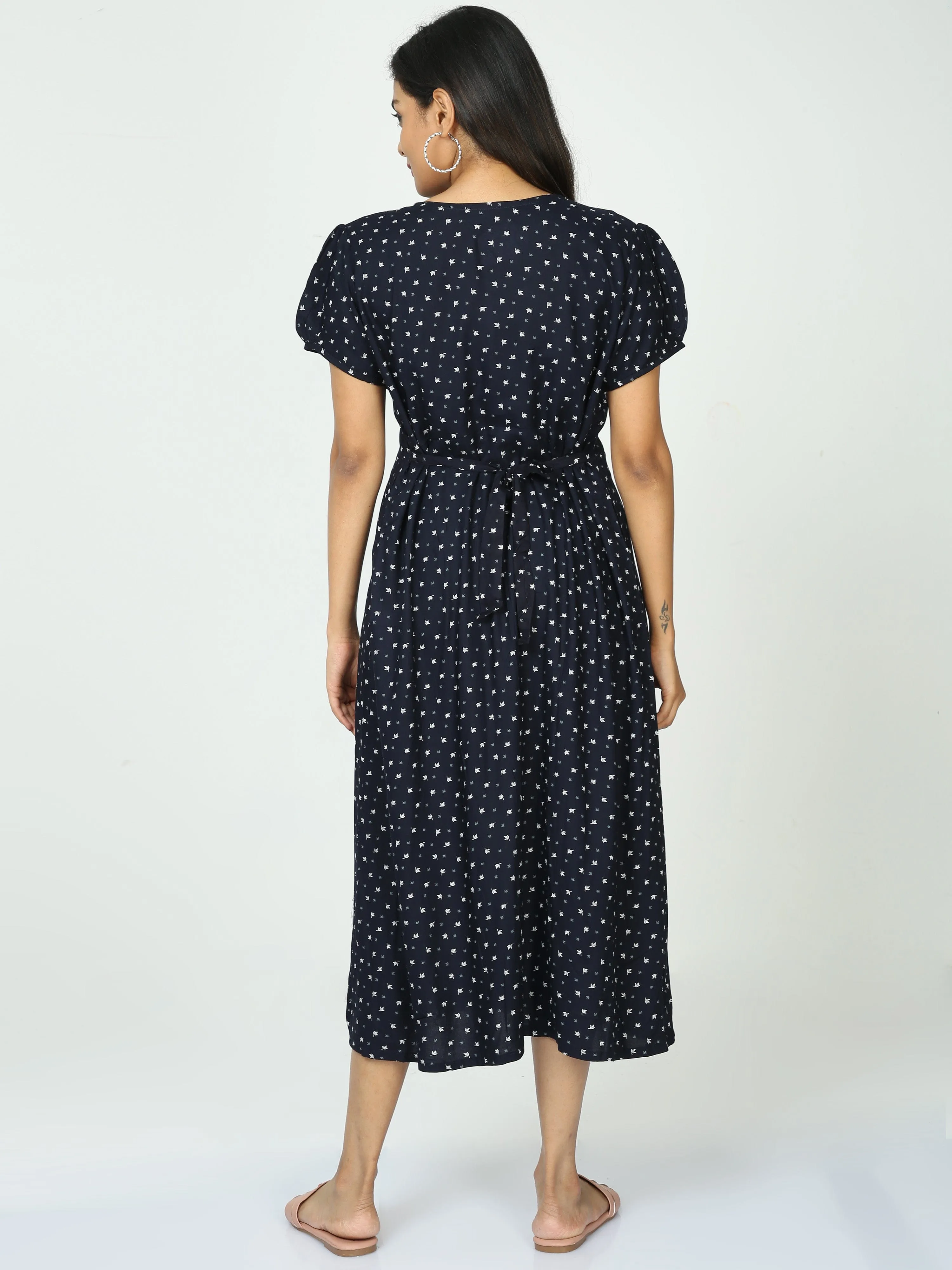 Rayon Maternity Feeding Dress Navy Blue