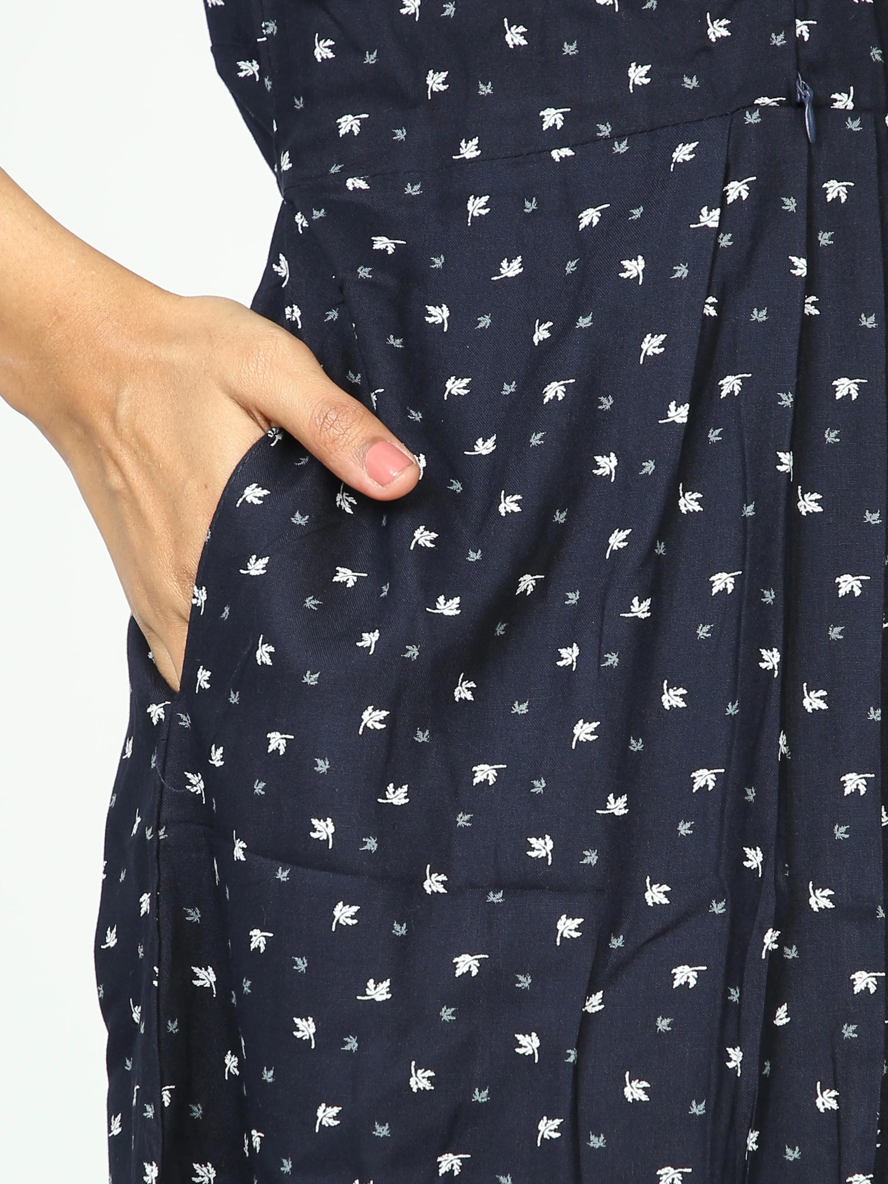 Rayon Maternity Feeding Dress Navy Blue