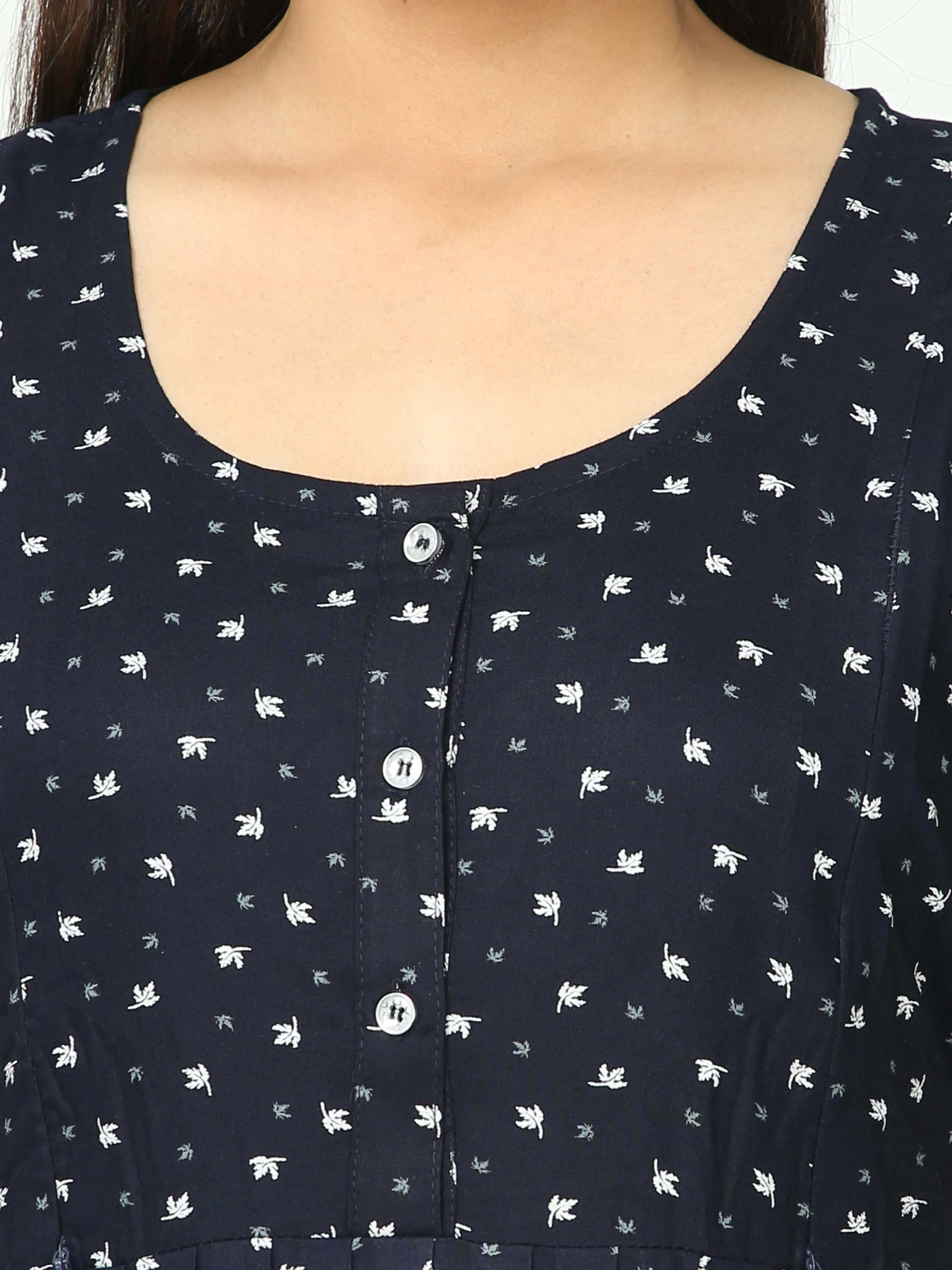 Rayon Maternity Feeding Dress Navy Blue