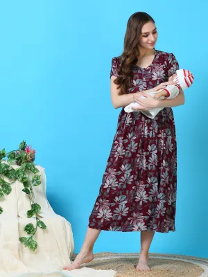 Rayon Maternity Feeding Dress Red