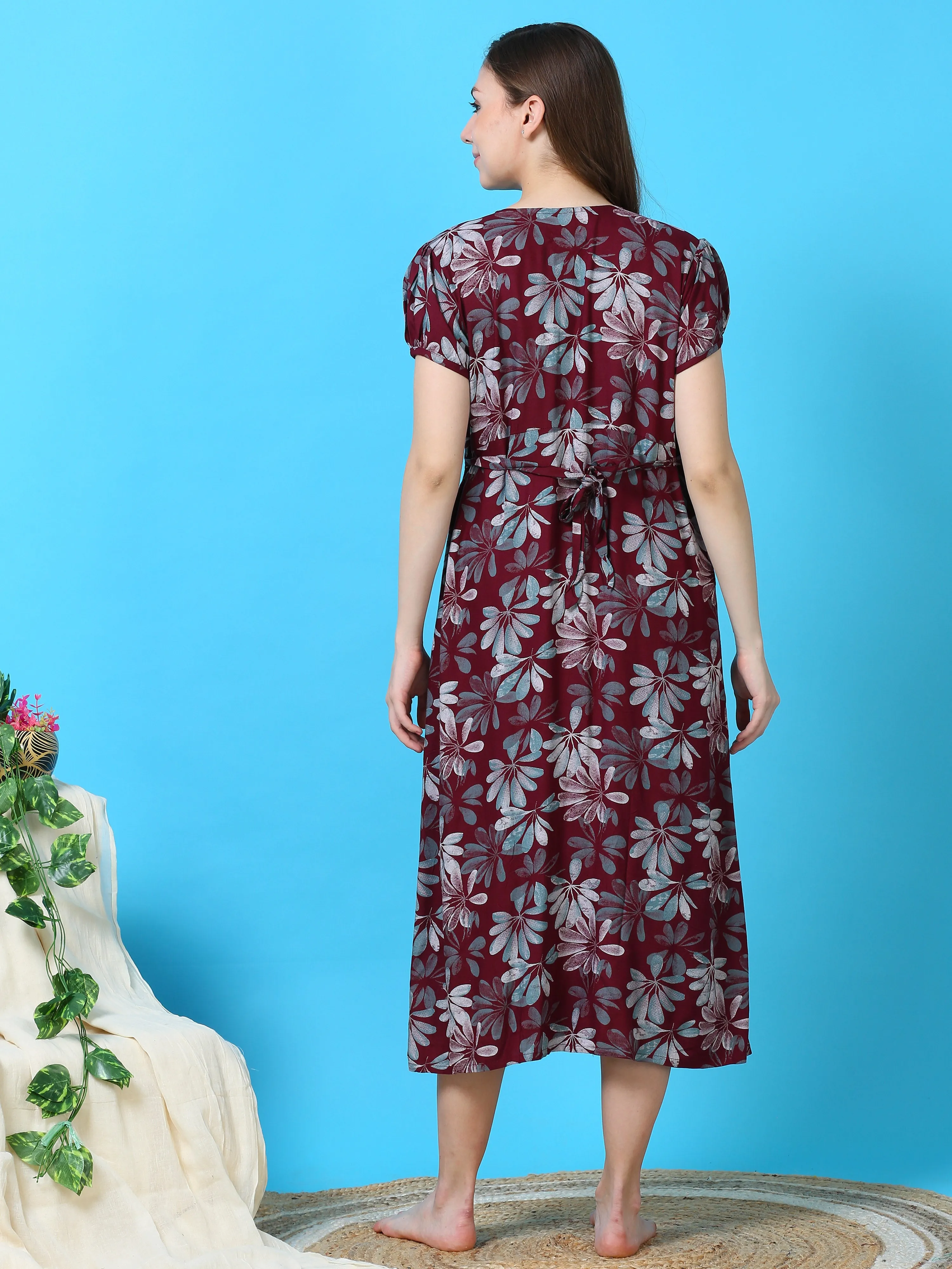 Rayon Maternity Feeding Dress Red