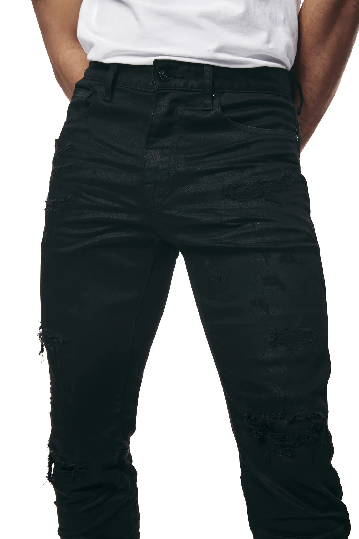 Smoke Rise - Vintage Washed Slim Fit Jeans (Black)