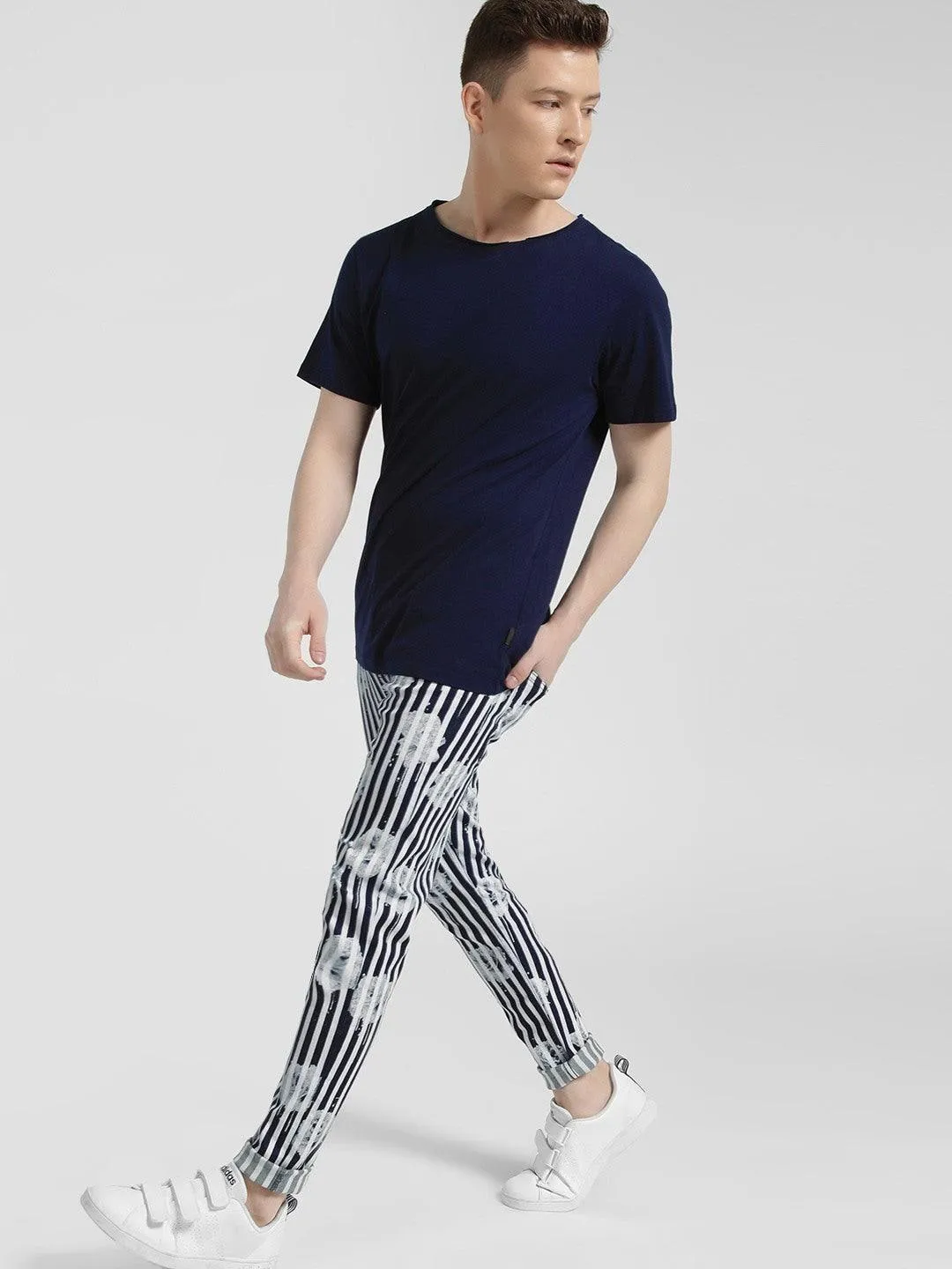 Stripe Overdyed Floral Print Jeans