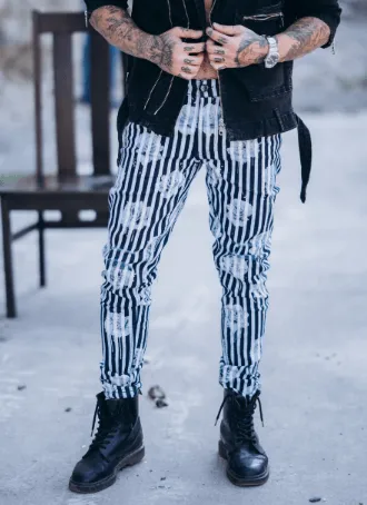 Stripe Overdyed Floral Print Jeans