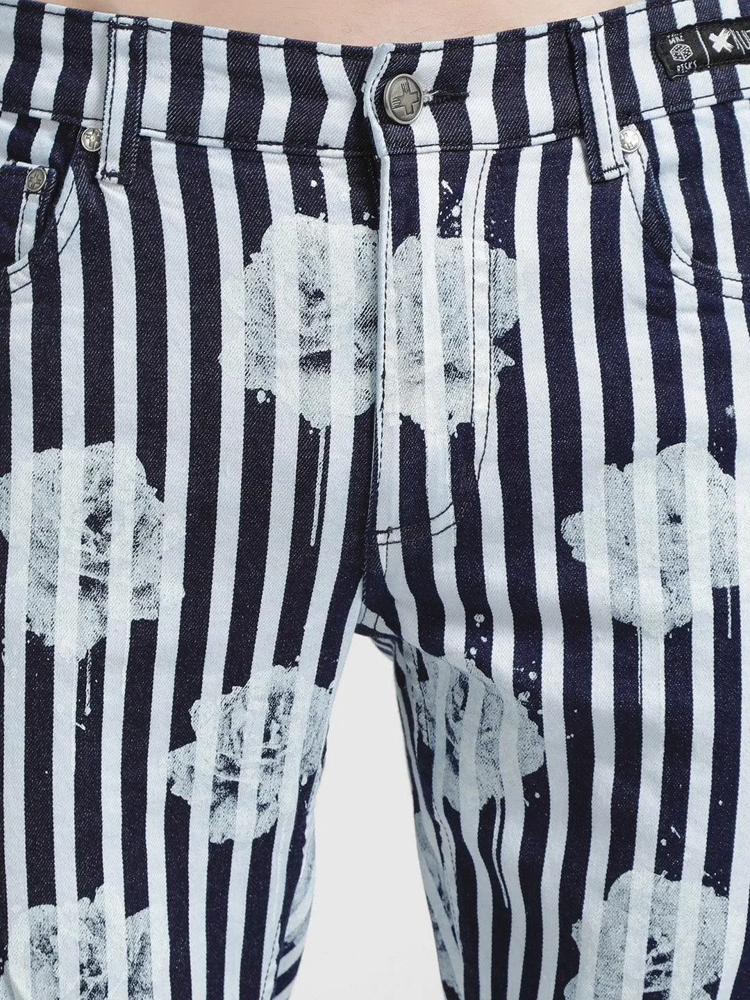 Stripe Overdyed Floral Print Jeans