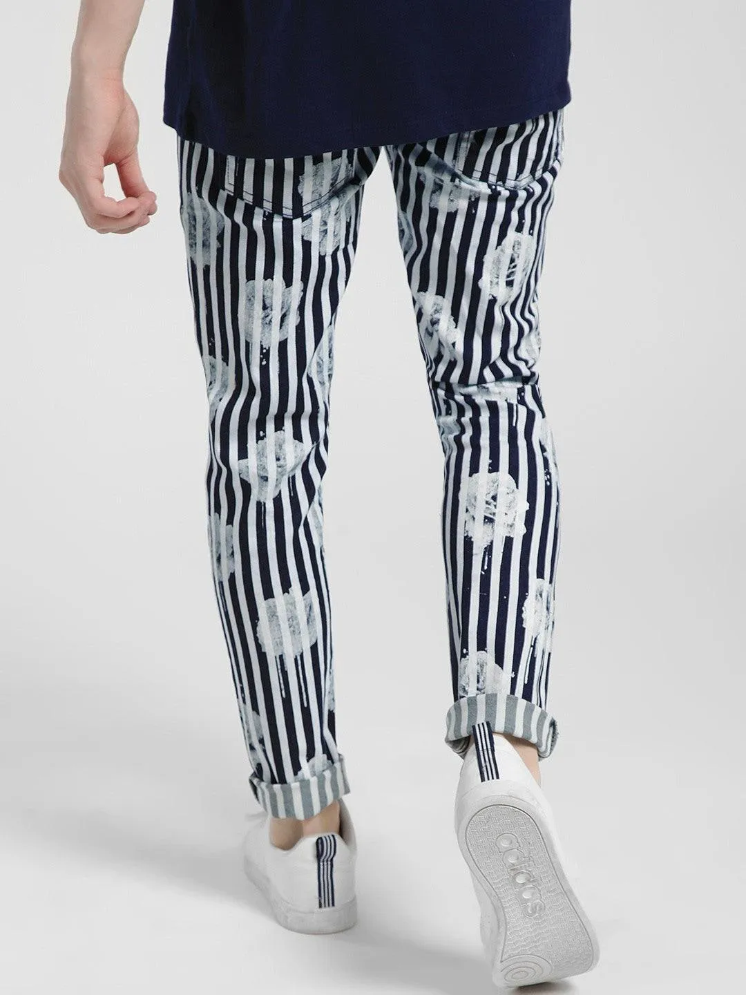 Stripe Overdyed Floral Print Jeans