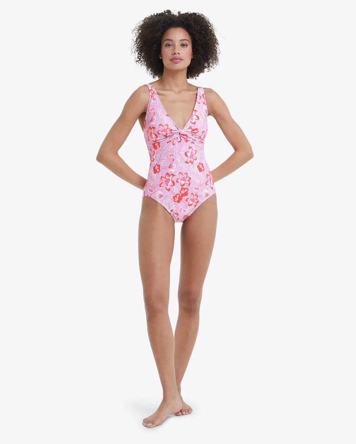 Twist Front One Piece Swimsuit in Floral Scallop