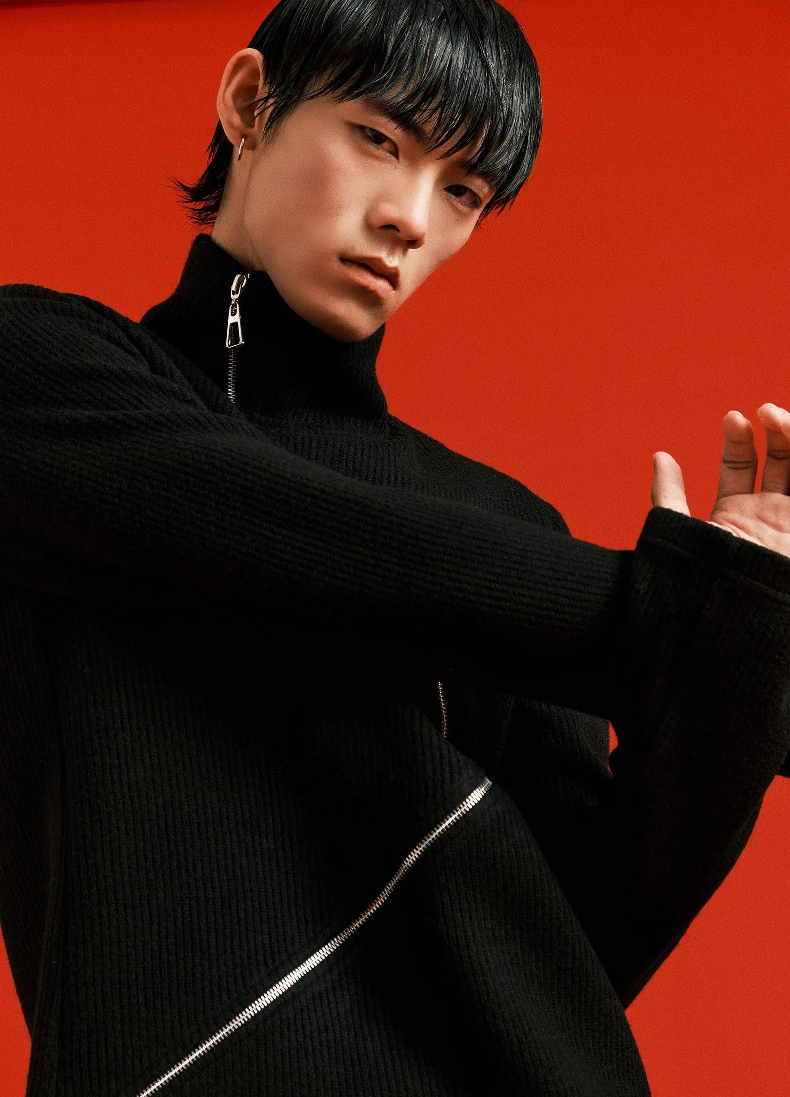 Unisex Wave-Patterned Zipper Turtleneck Jacket