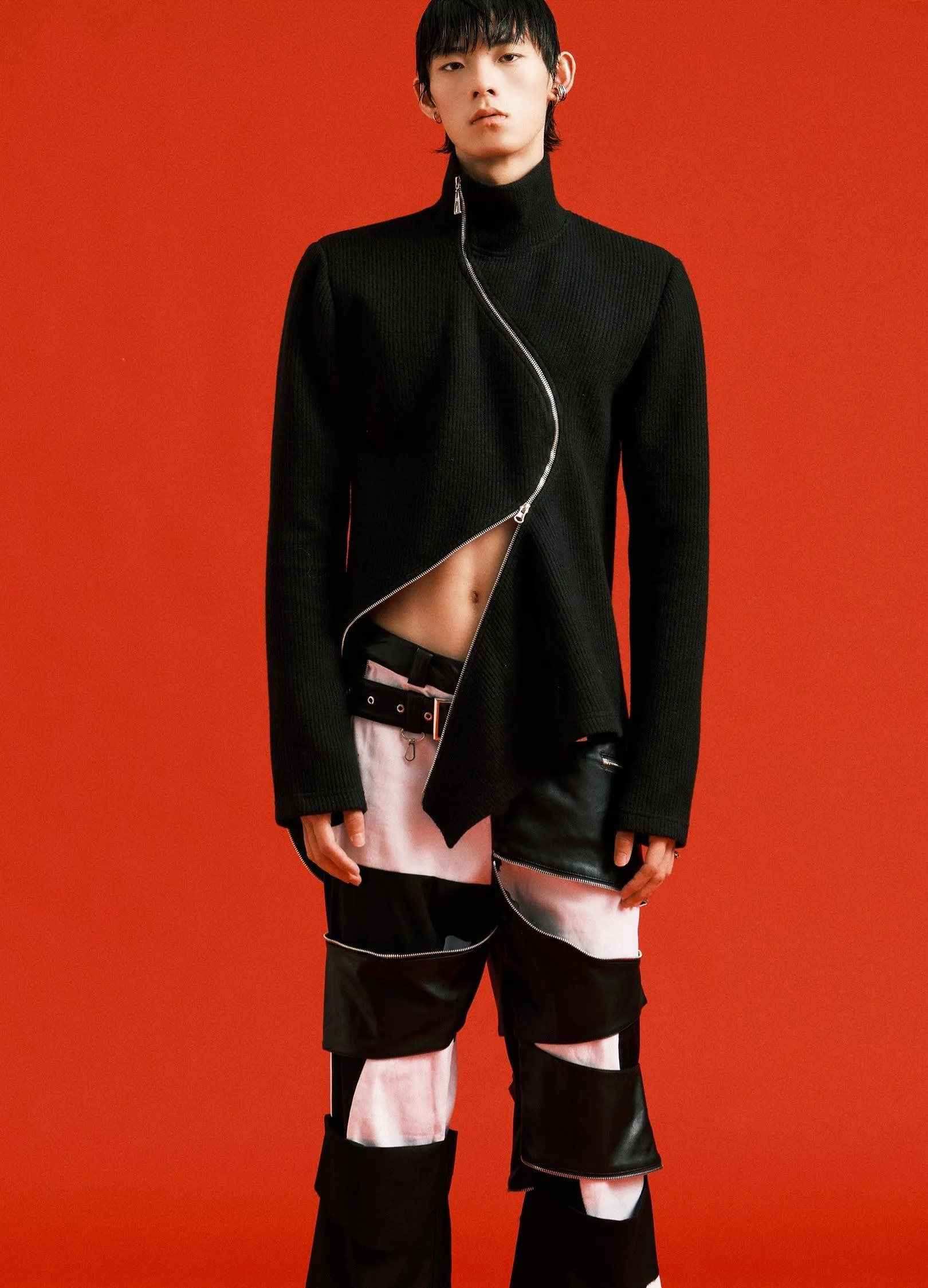 Unisex Wave-Patterned Zipper Turtleneck Jacket