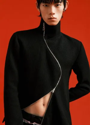 Unisex Wave-Patterned Zipper Turtleneck Jacket