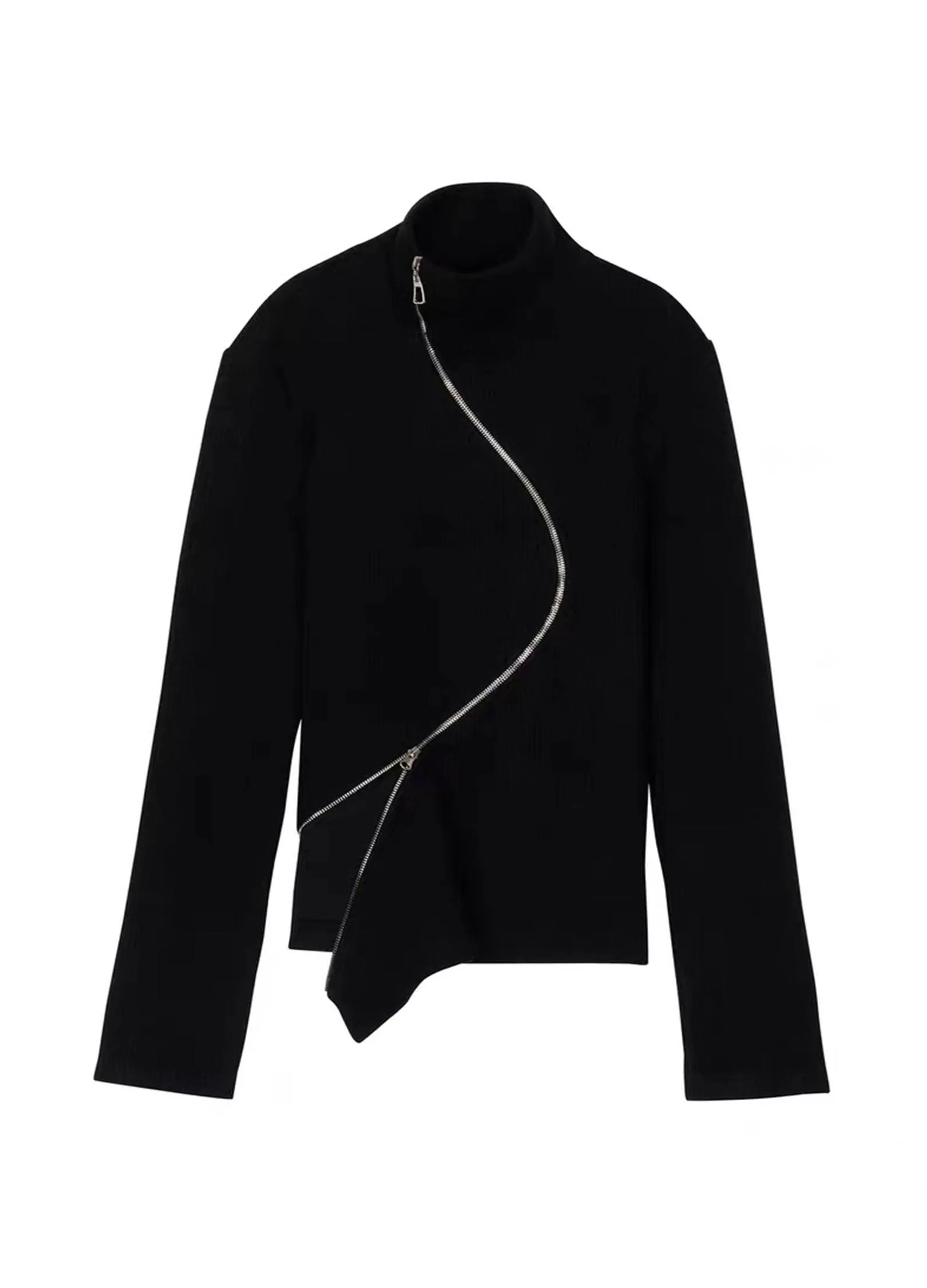 Unisex Wave-Patterned Zipper Turtleneck Jacket