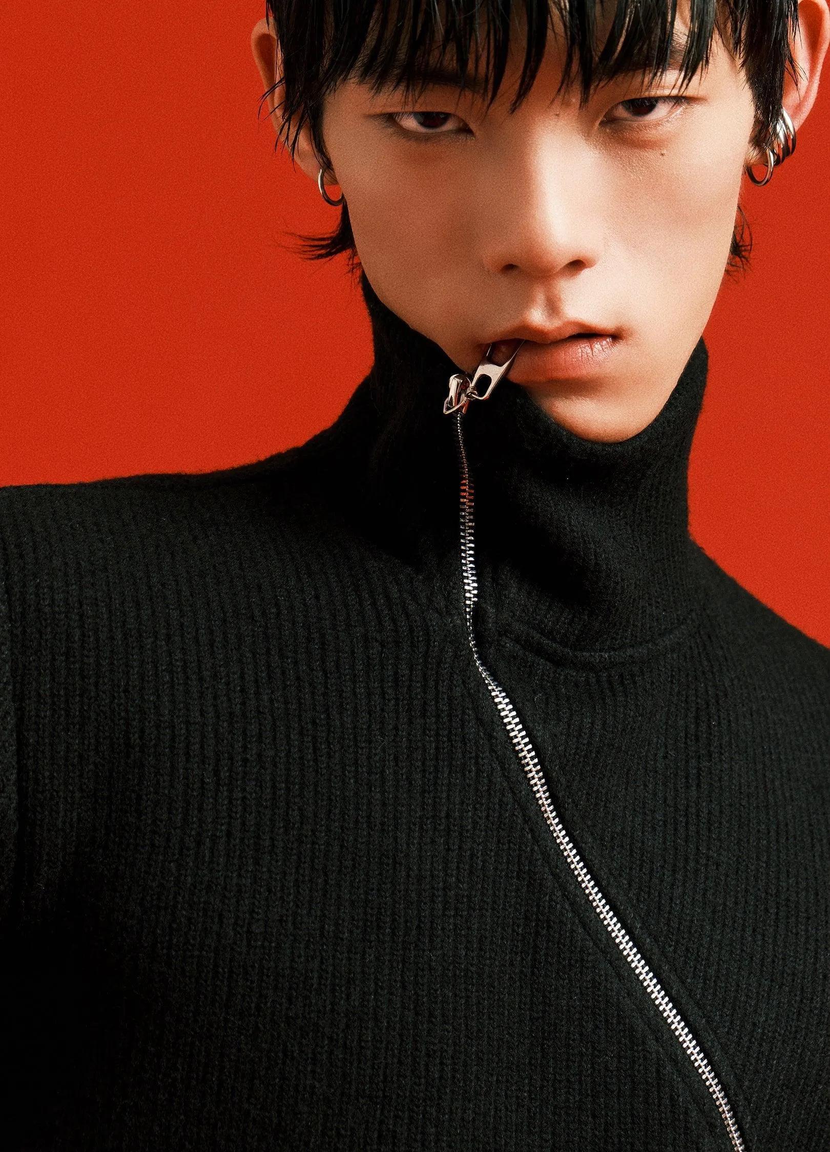 Unisex Wave-Patterned Zipper Turtleneck Jacket